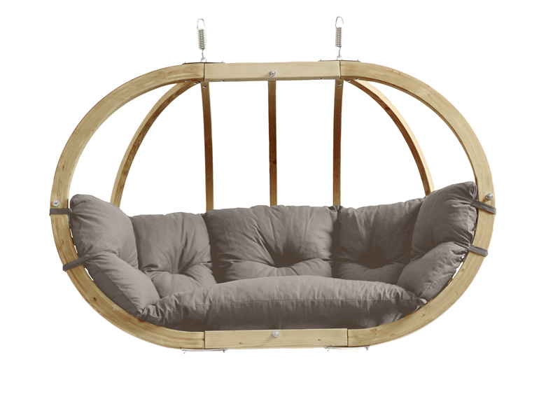 Fotel hamakowy dwuosobowy drewniany, Szary Globo Royal chair weatherproof