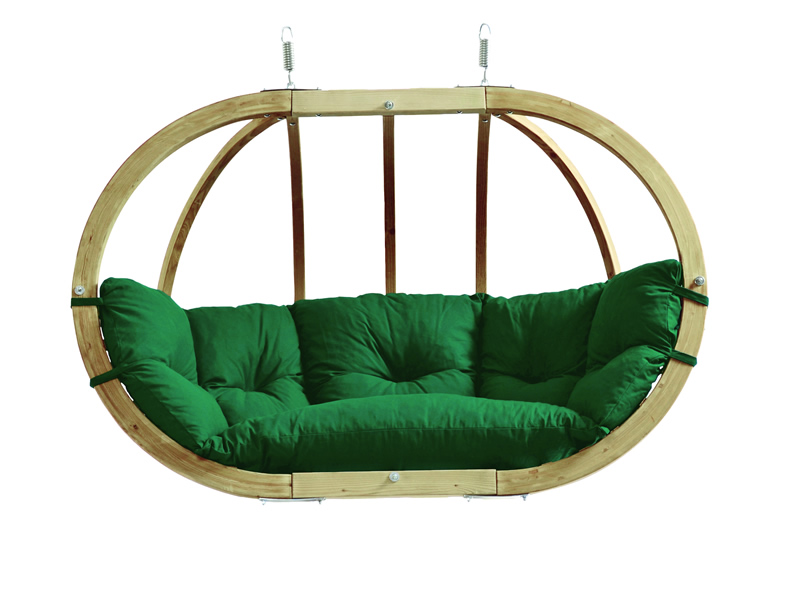 Fotel hamakowy dwuosobowy drewniany, Zielony Globo Royal chair weatherproof