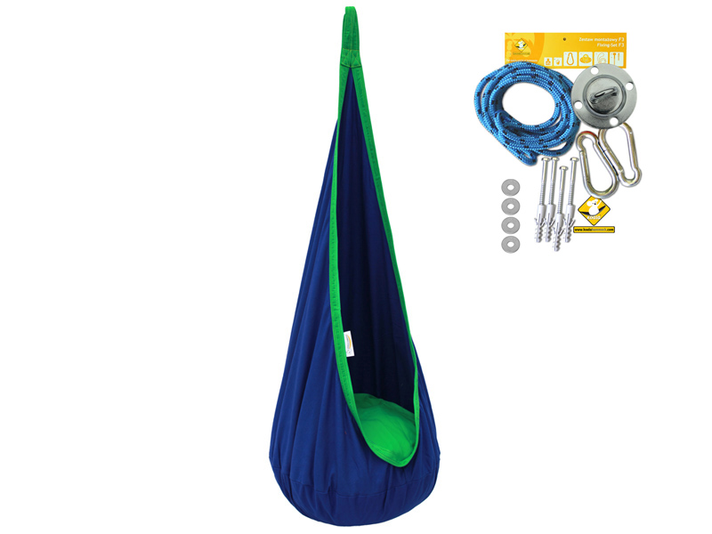 Fotel hamakowy dla dzieci z zestawem montażowym, Kokon 2, Granatowy (02)