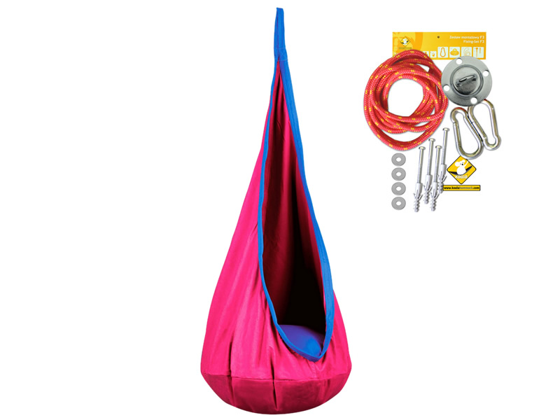 Fotel hamakowy dla dzieci z zestawem montażowym, Kokon 2, różowo-granatowy (06)