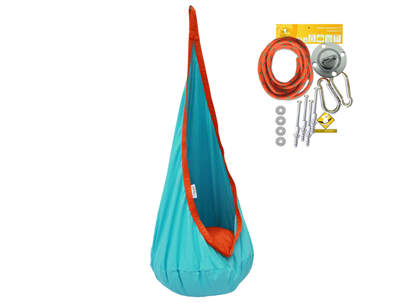 Fotel hamakowy dla dzieci z zestawem montażowym, Kokon 2, turkusowy (04)
