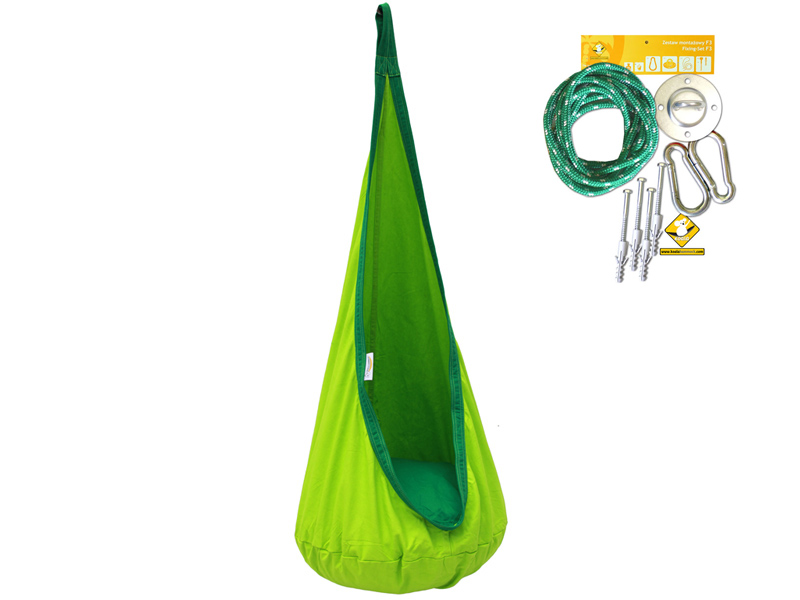 Fotel hamakowy dla dzieci z zestawem montażowym, Kokon 2, zielony (05)