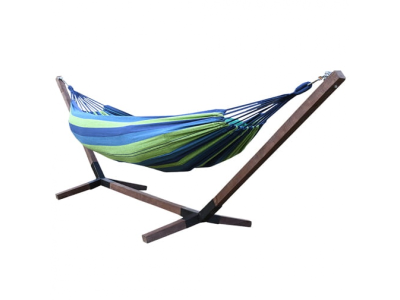 Stelaż drewniany na hamak ciemny + hamak, ZESTAW ST DREWNO CIEMNY+HAMAK 200x85