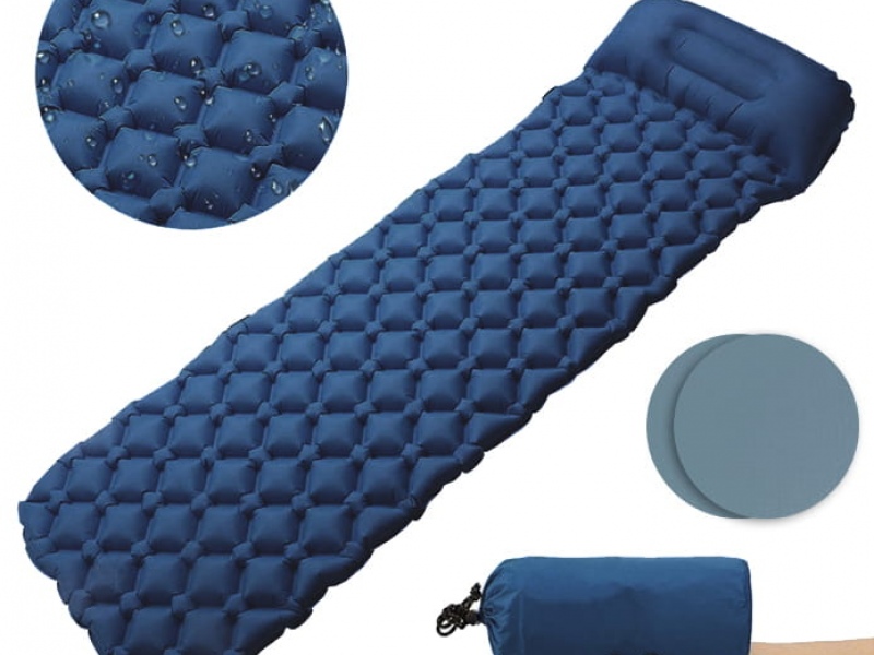 Dmuchany materac mata turystyczna z poduszką ciemny niebieski, 0000011940