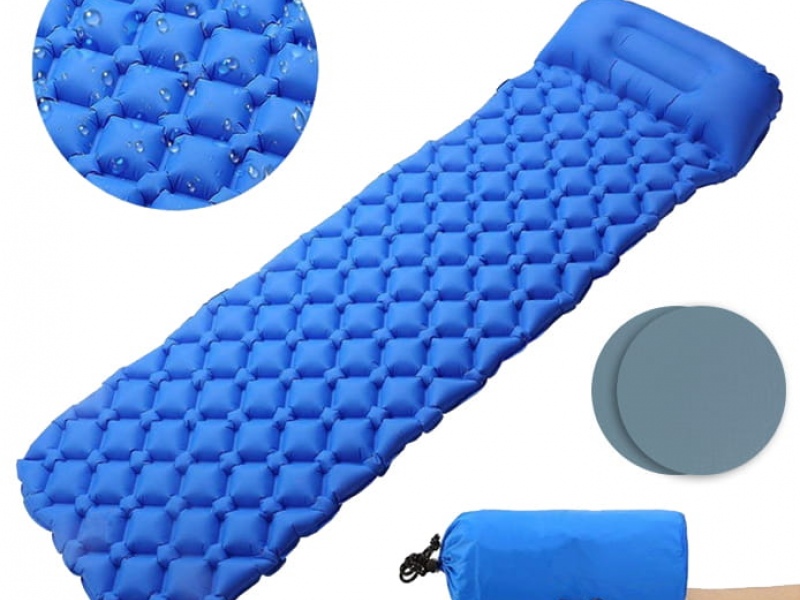 Dmuchany materac mata turystyczna z poduszką niebieski, 0000011939