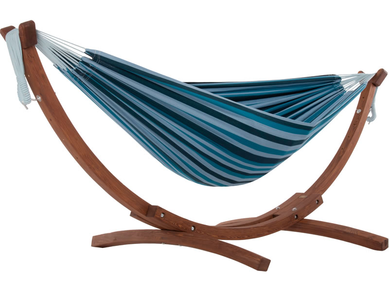 Hamak dwuosobowy + drewniany stojak, C8SPCT, niebieski (34)