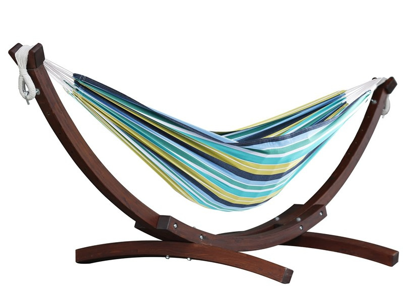 Hamak dwuosobowy + drewniany stojak, C8SPCT, niebiesko-żółty (29)