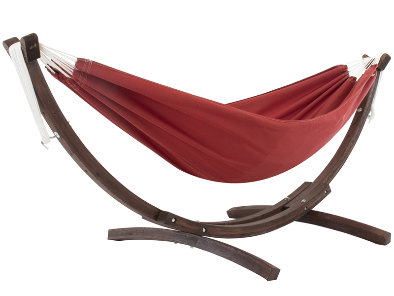 Hamak dwuosobowy Sunbrella + drewniany stojak, C8SPSN, Czerwony (CR)