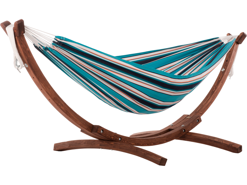 Hamak dwuosobowy Sunbrella + drewniany stojak, C8SPSN, niebieski (T)