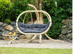 Fotel hamakowy dwuosobowy drewniany, Globo Royal chair weatherproof - szaro-czarny(Anthracite)