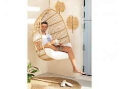 Wiklinowy fotel hamakowy w stylu śródziemnomorskim, Viki - miodowy beż(9)