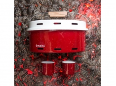 Zestaw turystyczny: emaliowany grill z 2 kubkami, Barbeque_04 - Czerwony(04 - czerwony)