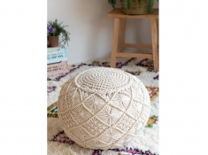 Okrągły bawełniany puf w stylu boho, Indianround - ecru(209)