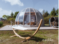 Zestaw: jednoosobowy hamak z drążkiem i drewniany stelaż, Breve hamak + stojak