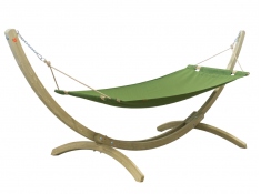 Zestaw: jednoosobowy hamak z drążkiem i drewniany stelaż, Lungo hamak + stojak - zielony(04 - zielony)
