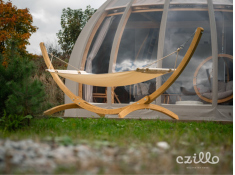 Zestaw: jednoosobowy hamak z drążkiem i drewniany stelaż, Lungo hamak + stojak