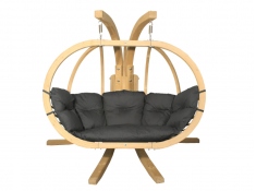 Zestaw: dwuosobowy fotel wiszący z drewnianym stelażem, SwingPod XL fotel + stojak - grafitowy(01 - grafitowy)