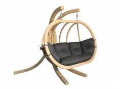 Zestaw: dwuosobowy fotel wiszący z drewnianym stelażem, SwingPod XL fotel + stojak - grafitowy(01 - grafitowy)