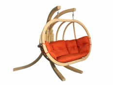 Zestaw: dwuosobowy fotel wiszący z drewnianym stelażem, SwingPod XL fotel + stojak - Czerwony(02 - czerwony)