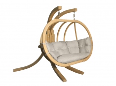 Zestaw: dwuosobowy fotel wiszący z drewnianym stelażem, SwingPod XL fotel + stojak - kremowy(03 - kremowy)