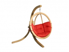 Zestaw: jednoosobowy fotel wiszący z drewnianym stelażem, SwingPod fotel + stojak - Czerwony(01 - czerwony)