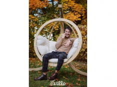 Zestaw: jednoosobowy fotel wiszący z drewnianym stelażem, SwingPod fotel + stojak - kremowy(03 - kremowy)