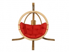 Zestaw: jednoosobowy fotel wiszący z drewnianym stelażem, SwingPod fotel + stojak - Czerwony(01 - czerwony)